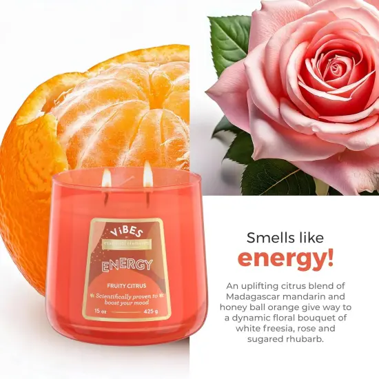 Candle-Lite Vibes Fruity Citrus Scented Candles, Perfect Relaxation Valentines Day Gifts for Her, Aromatherapy Mood-Enhancing, 15 oz 2-Wick Jar, 86 Hours Burn Time {4}