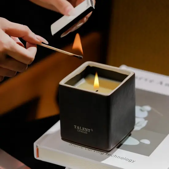 Candles for Home Scented, Modern Rustic Ceramic Candle Jar, Soy Candles Non Toxic in Elegant Ceramic Jar, Dark Leather & Oud {3}