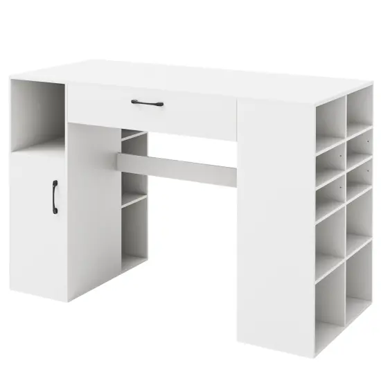 White Counter Height Sewing Craft Table, Computer Desk with Adjustable Shelves and Drawer {1}