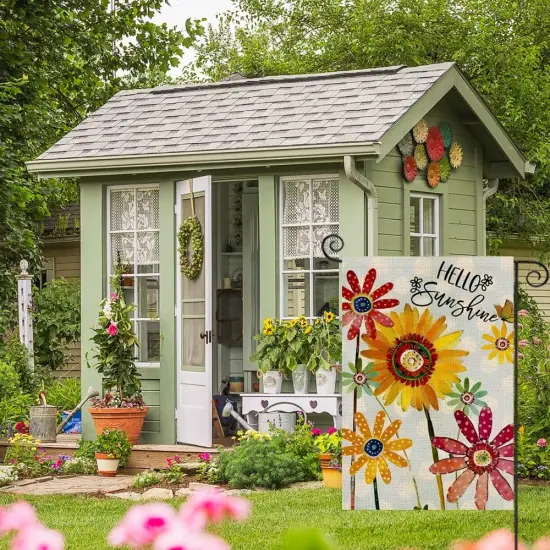 Spring Flowers Garden Flag 12x18 Inch Double Sided,Hello Sunshine Sunflower Daisy Small Yard Flags for Outdoor,Summer Seasonal Decoration for Farmhouse Holiday Outside {5}
