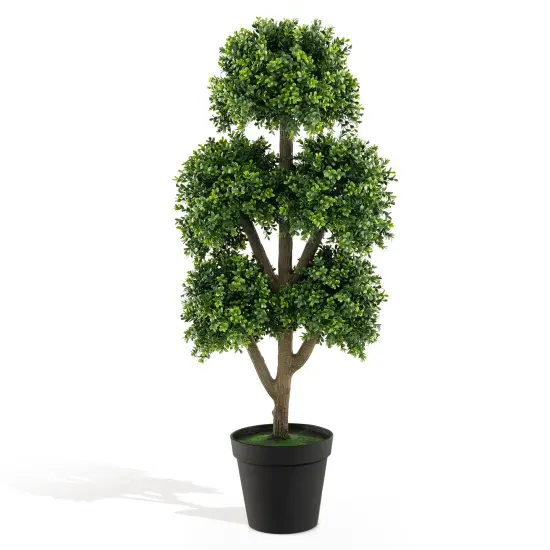 45 Inch Artificial Boxwood Topiary Ball Tree Perfect for Indoor-Outdoor Decor {1}