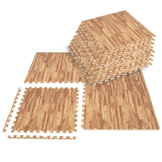 25 Tiles Wood Grain Foam Floor Mats with Borders- Natural {1}
