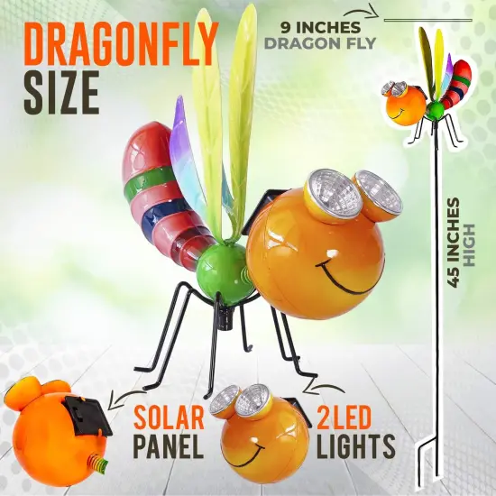 Dragonfly Solar Light - Metal Yard Art - Add Whimsy To Your Garden - Solar Yard Decorations - Outdoor Decor {6}