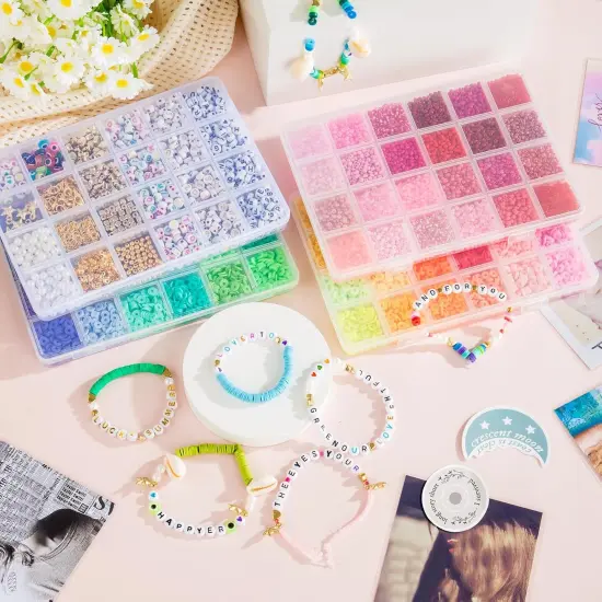 Friendship Bracelet Kit 4 Boxes-13056 Pcs 72 Colors Bracelet Making Kits with Clay Beads, 7200 Pcs Glass Seed Beads and 3 Styles Letter Beads with Charms for Bracelet Making Gift {5}