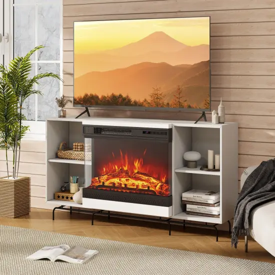 Black 24 Inches 3-Sided Glass Electric Fireplace Heater with Remote Control {3}