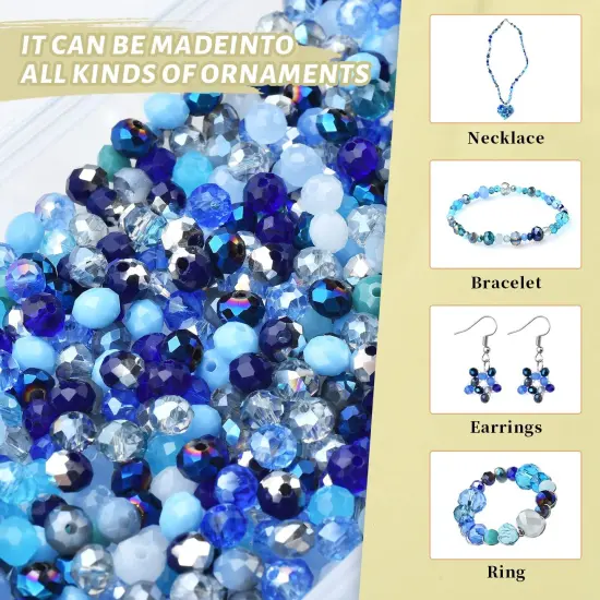 KINGSHINE 4/6/8mm Crystal Glass Beads,3 Sizes Total 1000pcs Faceted Briolette Rondelle Beads with Container,Loose Spacer Beads for DIY Beading Projects,Earrings,Necklaces(Blue Color) {4}