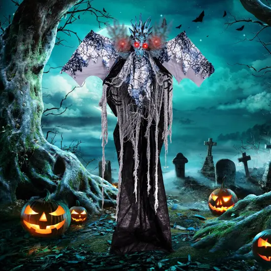 6ft Halloween Animatronic Decoration with Light Up Eyes Posable Wings and Arms {2}