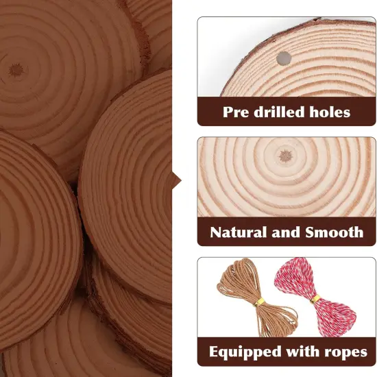 100 Pack Nature Wood Slices for Crafts,2.4-2.8In Unfinished Natural Wood Rounds.Wood Circles Predrilled with Hole and 20m Rope for Wooden Craft Supplies,Painting,Christmas Ornaments,DIY Gifts {4}