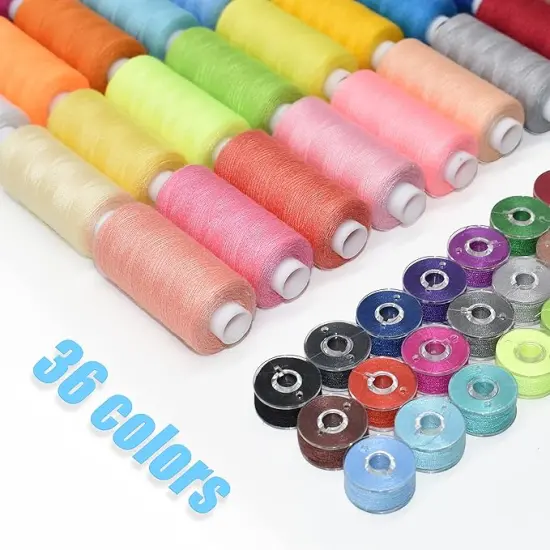 72Pcs 36 Colors Sewing Thread Set with Matching Prewound Bobbin Threads with Case, 550 Yards per Polyester Thread, Popular Colors Sewing Threads for Hand & Machine Sewing {2}