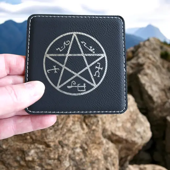 Coaster - Demon Trap - SET OF 2 - Leather or Stitched Cork Dark Brown/Black {5}