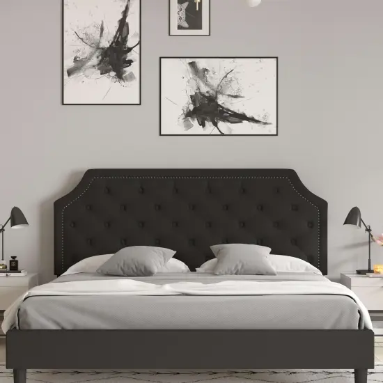 Merrick Lane Provence Platform Bed with Slatted Support Contemporary Tufted Upholstery with Accent Nail Trim {6}