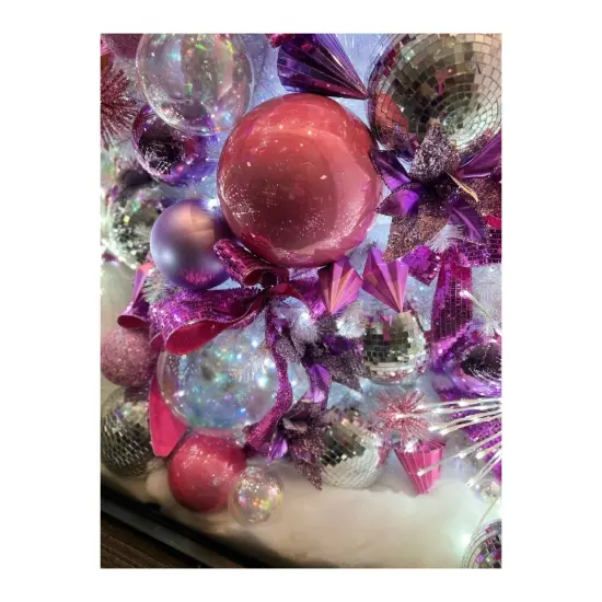 6" Fuchsia Mirror Ball Ornament {4}