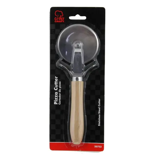 Chef Craft Pizza Cutter with Wood Handle, 2.5" Stainless Steel Blade Slicer Wheel and Thumb Guard {3}