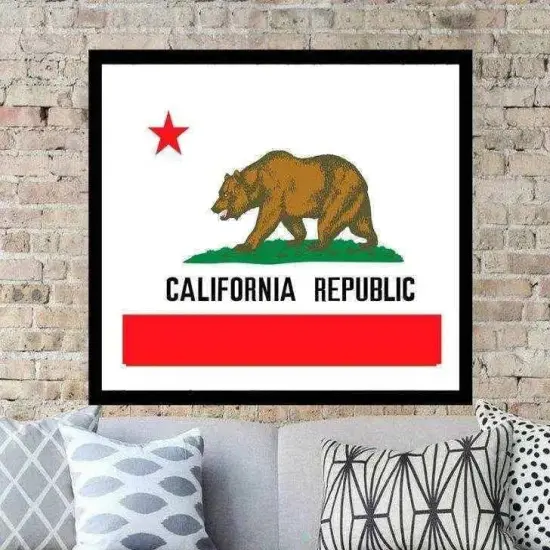 Framed California State Flag Art Print - Rustic Home Decor {2}