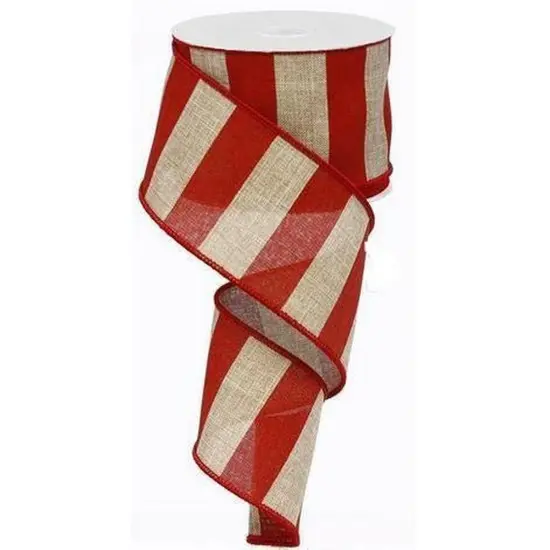 2.5" Royal Canvas Wide Stripe Ribbon: Natural & Red (10 Yards) {1}