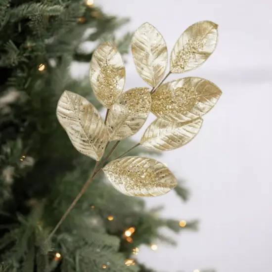 27" Metallic Magnolia Leaf Spray: Gold {4}