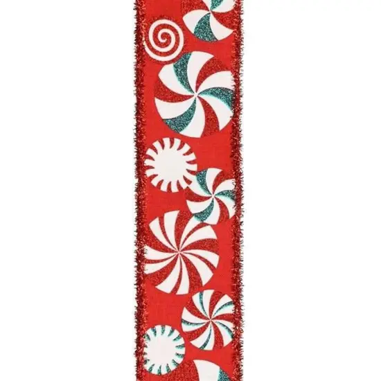 2.5" Bold Peppermint Tinsel Ribbon: Red (10 Yards) {2}