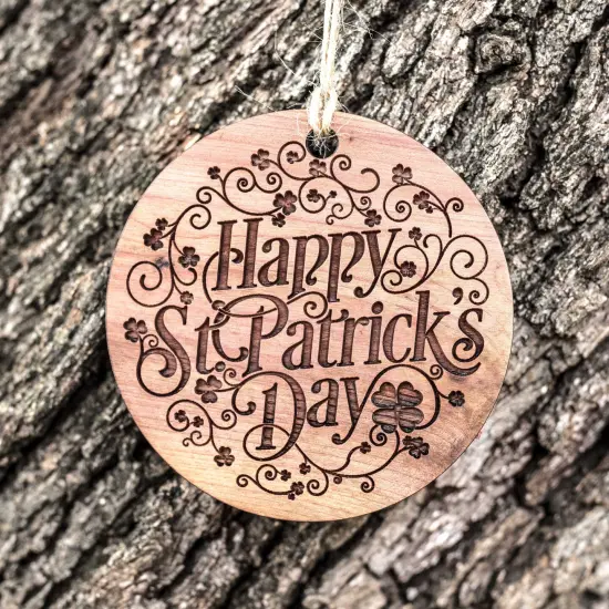 Happy St. Patricks Day - Raw Cedar Ornament 3x3in {2}