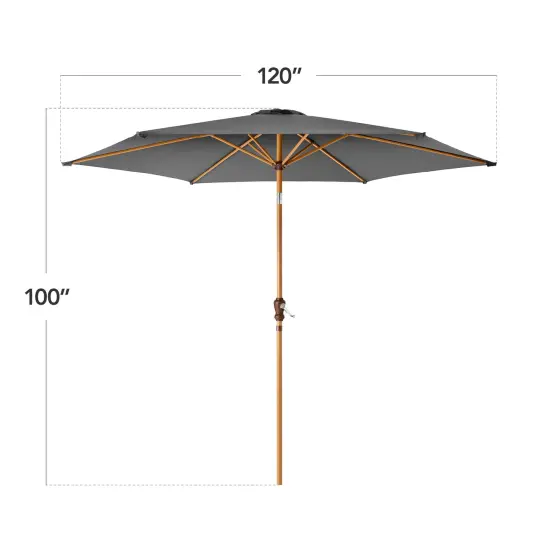 Best Choice Products 10ft Outdoor Woodgrain Pattern Steel Market Patio Umbrella w/ Crank, Tilt Gray {2}