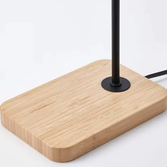 Black and Bamboo Table Lamp with Curved Metal Design {2}