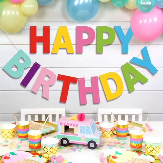 Happy Birthday Banner 9ft Colorful - Pre-Strung No DIY Backdrop Sign for Parties, Adults, Kids, Boys & Girls - Reusable Birthday Decorations & Party Supplies {4}
