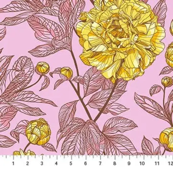 Pink With Yellow Rose Indelible by Anna Maria for Northcott Cotton Wideback Fabric per yard {1}