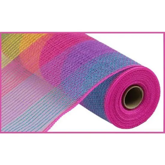 10.5" Faux Jute Wide Stripe Mesh Ribbon: Hot Pink, Lavender, Green, Yellow, Turquoise (10 Yards) {1}