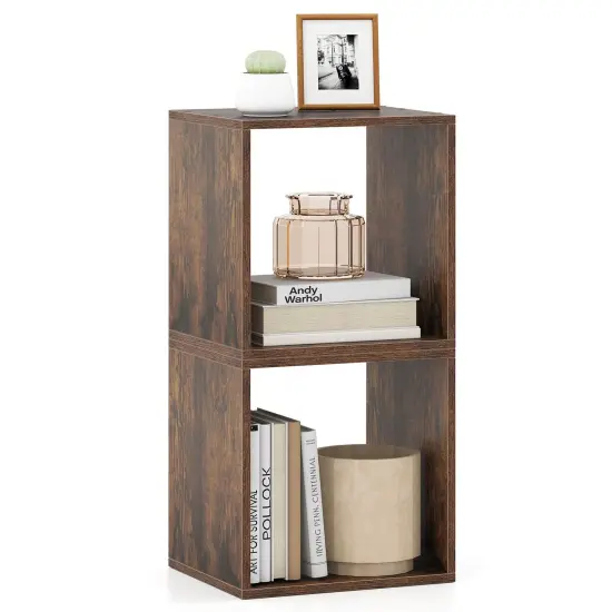 Costway 2PCS Stackable Storage Cube Free-standing Storage Organizer Bookcase for Bedroom White/Natural {8}