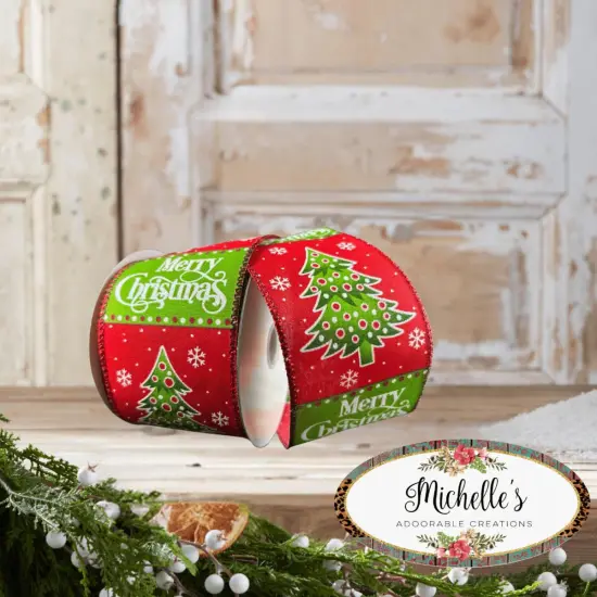 2.5" Whimsy Merry Christmas Ribbon: Red (10 Yards) {4}
