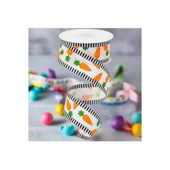 1.5" Carrots Thin Stripe Ribbon: White (10 Yards) {3}