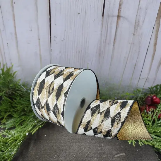 2.5" Antique Harlequin Ribbon: Black (10 Yards) {4}