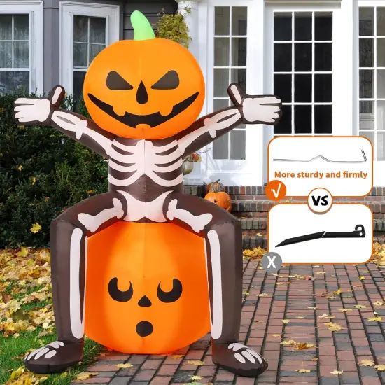 GOOSH Halloween Inflatable 5FT Skull Skeleton Pumpkin Head with Built-in LEDs {5}