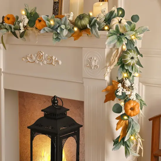 6 FT Fall Garland with Light - Green {1}