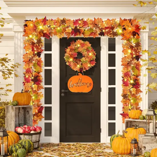 3Pcs Fall Garland with Lights - 17Ft {5}