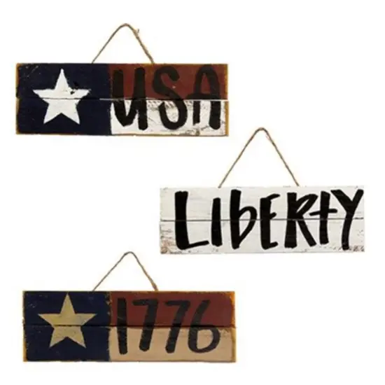 Skinny Distressed Lath Hanging Americana Sign 3 Asstd. {1}