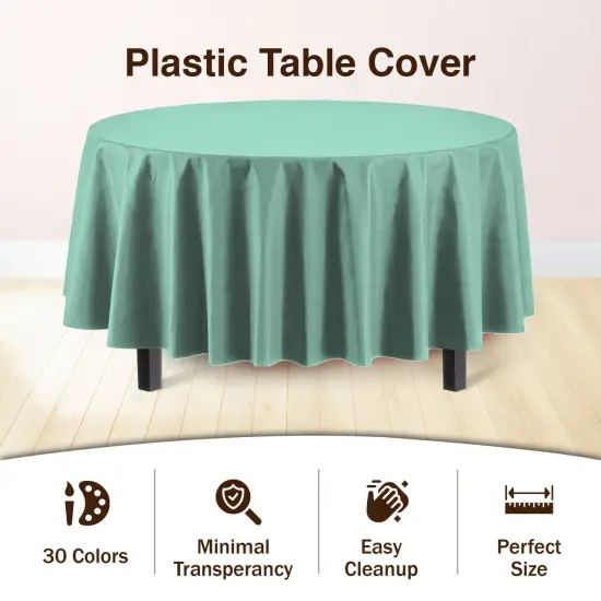 Exquisite Disposable Round Plastic Tablecloths &ndash; 6 Pack 84" Disposable Table Cloths &ndash; Indoor/Outdoor Party Tablecloth &ndash; Round Plastic Table Cover for Events & Party Supplies Mint {5}