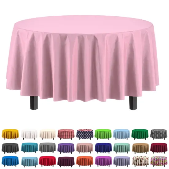 Exquisite Disposable Round Plastic Tablecloths &ndash; 12 Pack 84" Disposable Table Cloths &ndash; Indoor/Outdoor Party Tablecloth &ndash; Round Plastic Table Cover for Events & Party Supplies Pink {2}