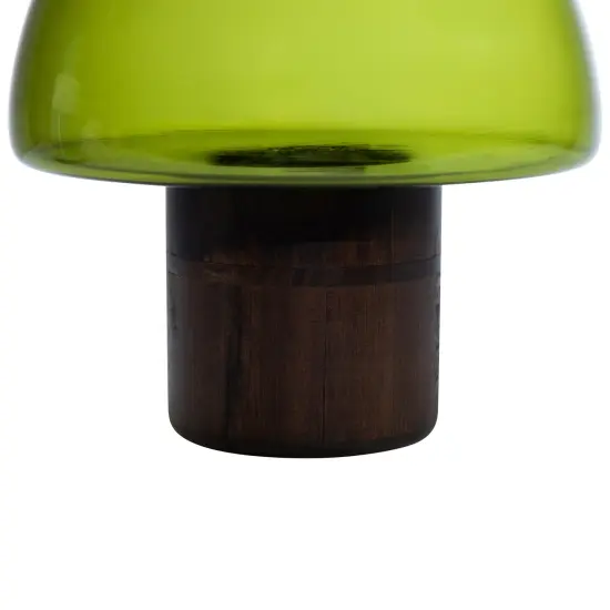 Northlight Transparent Glass Candle Holder with Wooden Base - 9.75" - Olive Green {6}