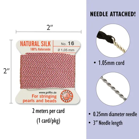 Size 16 Griffin Bead Cord 100% Natural Silk Dark Pink {4}