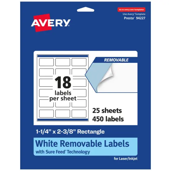 Avery Matte White Removable Rectangle Labels with Sure Feed Technology, Print-to-the-Edge, 1-1/4" x 2-3/8" {1}