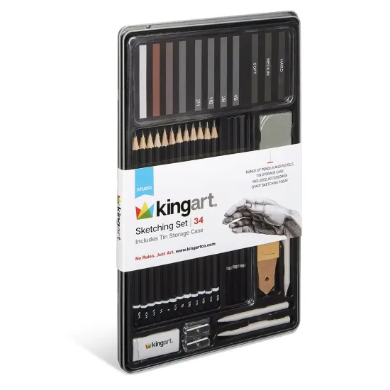 KINGART&reg; Sketching Set in Tin Case , 34 pc {4}
