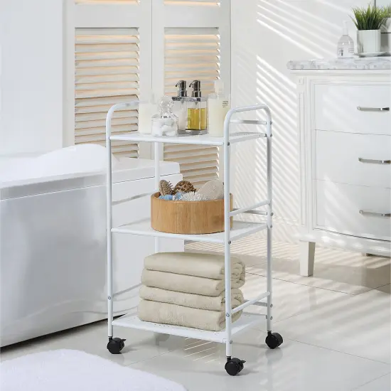 3-Tier Rolling Utility Cart &ndash; Metal Storage Organizer with Wheels White {3}