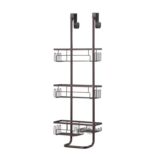 Classic Metal Bathroom Shower Caddy, Over Door Hanging Storage Organizer Basket Brown {1}