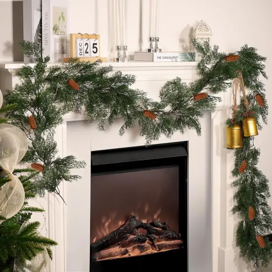 8.8FT Pre-lit Artificial Christmas Garland with Pine Cones {3}