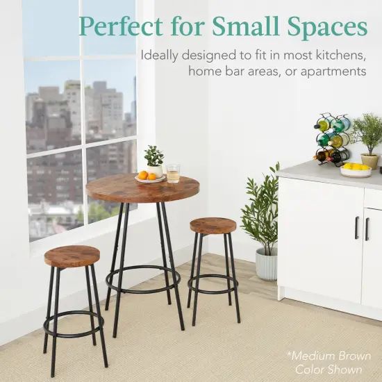Best Choice Products 3-Piece Bistro Set, Modern Round Counter Height Dining Set w/ 2 Stools, Metal Frame Light Gray {3}