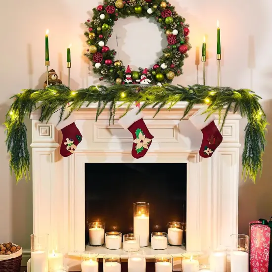 9.8FT Pine Cypress Vines Lighted Cedar Christmas Garland for Mantle {4}