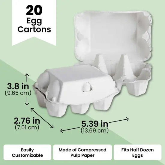 Juvale 20 Pack 1/2 Dozen Empty Egg Cartons for Chicken Eggs, Half dozen Egg Holder for Farmers Market, Home Grown Tray, Arts and Crafts, Hold 6 Eggs each, White {3}