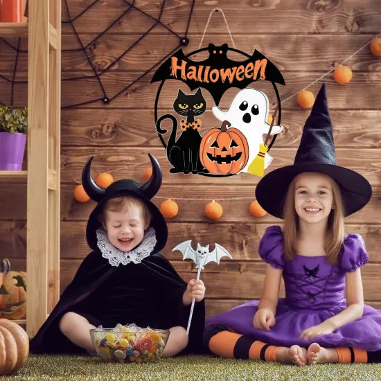 Halloween Door Signs Wooden Ghost Door Wreath - Ghost {5}