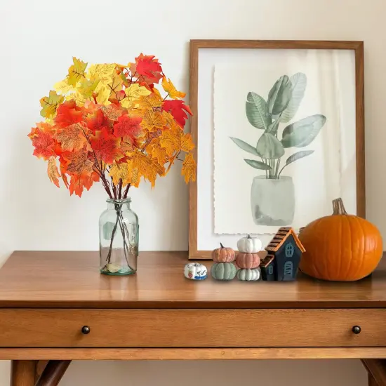 8 Pcs Artificial Maple Leaves Stems {3}