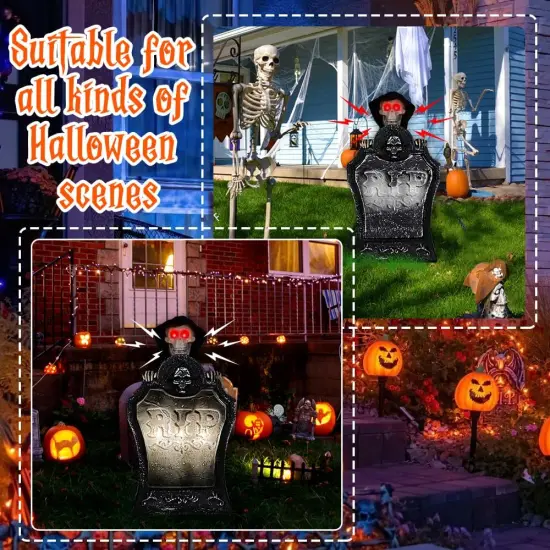 Animated Halloween Tombstone Decoration, Lighted Gravestone {5}